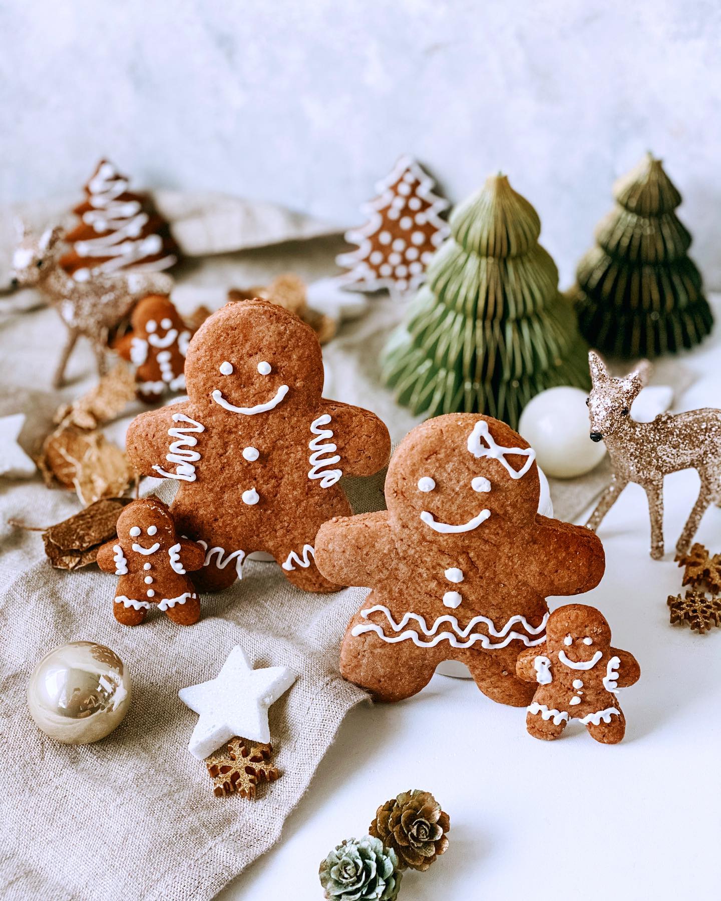 Guten morgen ihr Lieben! ❤️ 
Habt ihr auch so viel Schnee? ❄️ Sieht so schön aus und bei uns freut sich jemand 🐕🥰 riesig auf den Schnee. 

Wir dekorieren heute den Weihnachtsbaum fertig und richten das Kinderzimmer noch fertig ein. Dazu gibt es leckere Gingerbread Cookies 🍪 
Gestern Abend habe ich noch zwei weitere Guetzli Teige vorbereitet, Meringue-Tannenbäume & Macarons 😅 Wie sagt man so schön: Just go with the flow ✨ 
Babyboy schlummert noch im Bäuchlein und soll es auch sein 👶🏽🥰 

So ich fang mal an mit meinen Gingerbread Cookies – sind einfach in der Zubereitung und wer Lebkuchen mag, wird diese Gingerbread Plätzchen ganz bestimmt lieben! ❤️
 
Teig
• 125 g Butter
• 80 g Dattelsirup
• 80 g Brauner Zucker
• 1 Ei
• 320 g Dinkelmehl hell
• 2 TL Lebkuchengewürz
• 2 TL Kakaopulver
• 1 Prise Salz
• 1 TL Backpulver
 
Glasur
• 1 Eiweiss
• 180 – 200 g Puderzucker
• 1 EL Zitronensaft
 
 
1. Dattelsirup, Zucker und Butter mit einem Rührgerät zu einer hellen, luftigen Massen rühren. Dann das Ei hinzugeben und mischen.
2. Mehl, Lebkuchengewürz, Kakaopulver, Backpulver und Mehl mischen und zur feuchten Masse hinzugeben und zu einem glatten Teig verarbeiten.
3. Den Teig in Klarsichtfolie einwickeln und für ca. 1h kühl stellen.
4. Backofen auf 160 Grad Umluft vorheizen und währenddessen den Teig mit Mehl auswallen (ca. 5mm) und dann die Gingerbread Männchen ausstechen.
Die Gingerbread Cookies nun für 10-12 min. backen.
5. Für die Zuckerglasur: 1 Eiweiss steif schlagen, Puderzucker und Zitronensaft hinzugeben und rühren bis ihr eine dickflüssige Masse habt, dann die Cookies verzieren und trocknen lassen.

.
.
.

#corazonfood #gingerbread #gingerbreadcookies #lebkuchen  #christmascookies #cookies #backenistliebe #ilovebaking #backenmachtglücklich #homemadewithlove #thefeedfeed #food#swissfoodblogger #foodblogger #myopenkitchen #mom2be #ssw39 #foodphotography  #switzerland